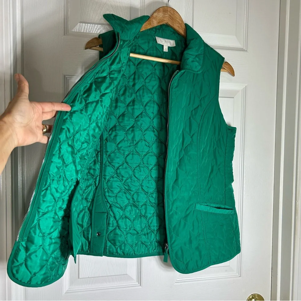 Talbots 2013  Y2K Green Quilted Full Zipper Pockets Classic Vest M‎